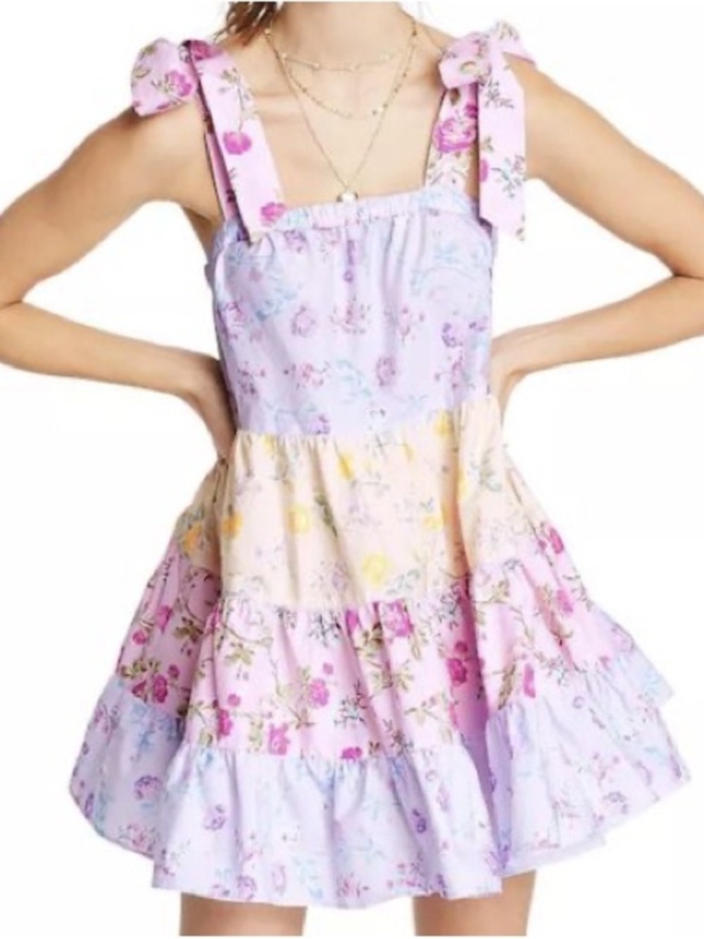 LoveShackFancy for Target Pink and Pastel Floral Tiered Tie-Strap Dress Size XL